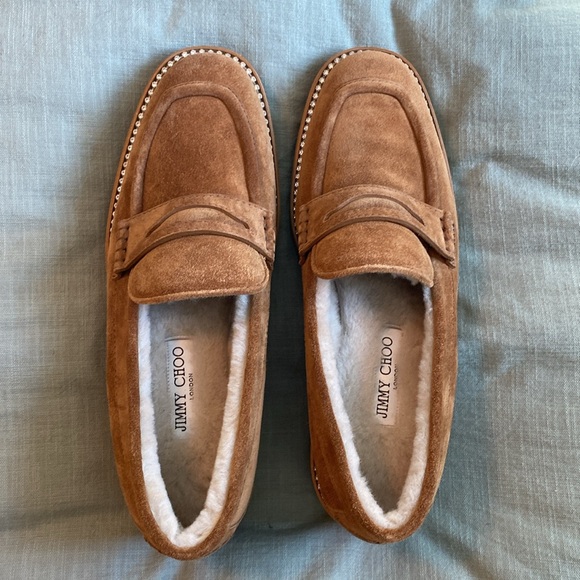 Jimmy Choo Deanna Shearling-Lined Suede Loafers Size EU 40/ US 9 - Picture 5 of 11